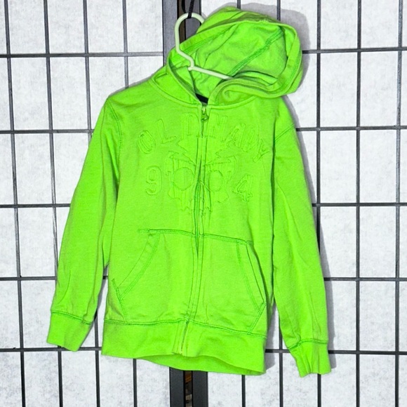Skull Distressed Old Navy Green Zip Hoodie EUC 5 - Picture 7 of 7